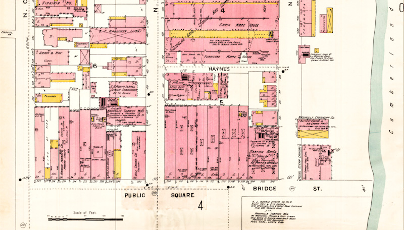 1897 Sanborn map showing the north side of the public square