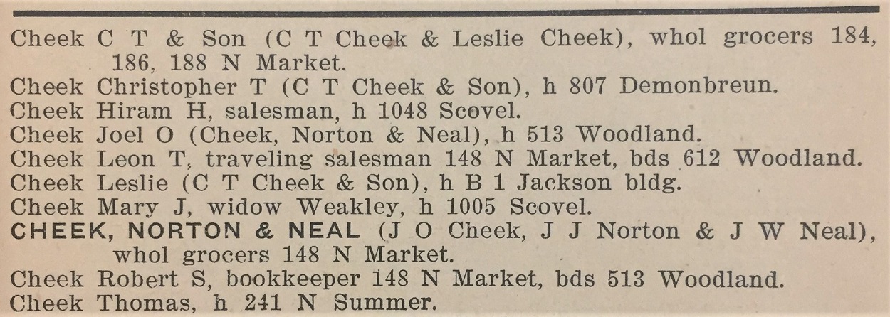 1901 City Directory listing for the Cheek family