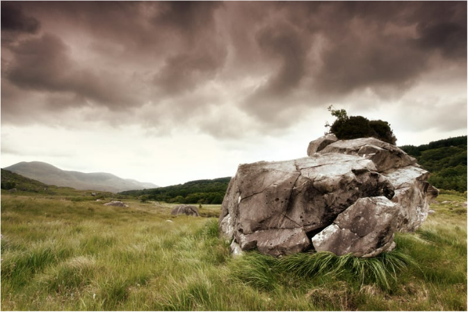 Irish countryside under a grey sky