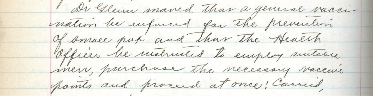 Excerpt from the Board of Health Minutes from 1900-1908
