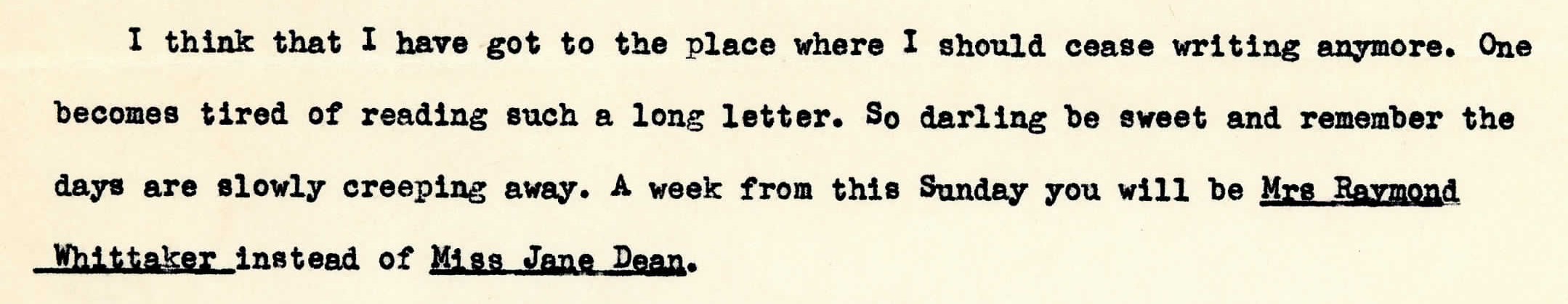 Excerpt from Ray's letter to Jane from October 31st, 1942