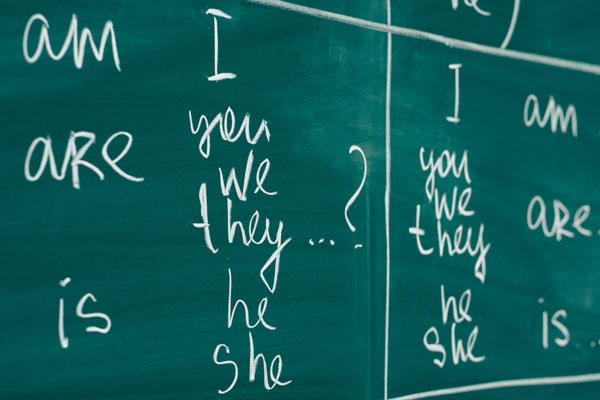 english language on chalkboard