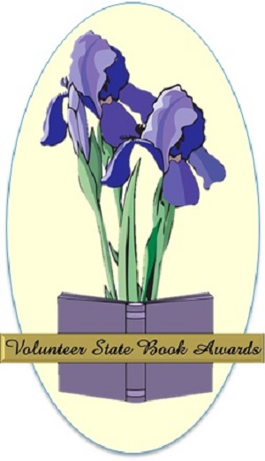 iris flowers with book and text that reads volunteer state book awards