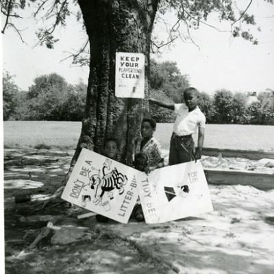 From City Beautiful Scrapbook in 1956 - Ford Green Elementary students with anti-litter signs