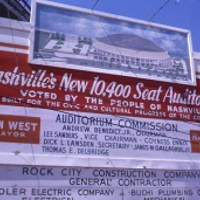 Sign advertising the construction of the Municipal Auditorium