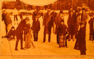Rotogravure image of ice skating and sledding in the parks