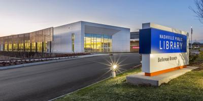 Bellevue Branch Library exterior at dusk