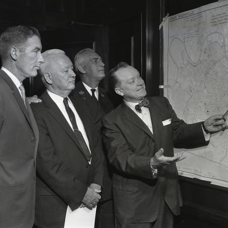 Mayor Ben West, and Other Assumed Government Officials, View a Map of the New, Consolidated Nashville (Circa. 1963) 