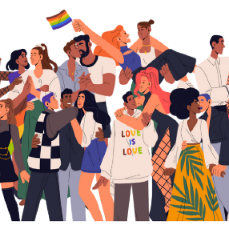 Illustrated image of queer characters